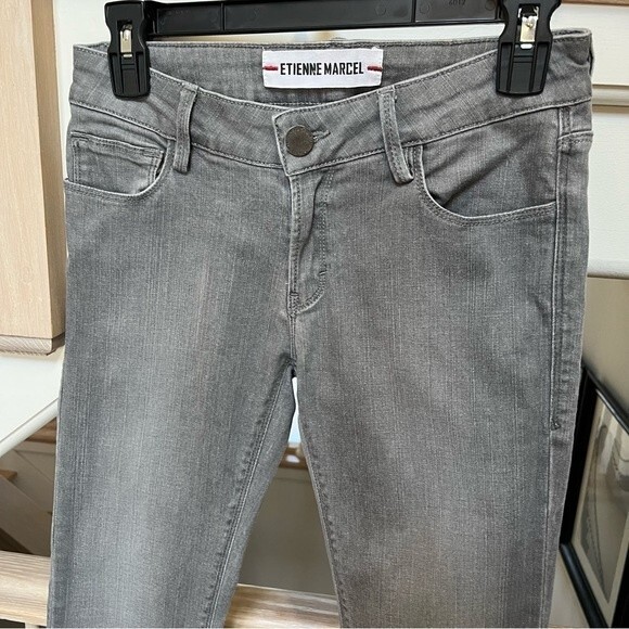 Etienne Marcel Ankle Zip Skinny Jeans Light Gray Red Zipper Style 26 - Picture 8 of 13